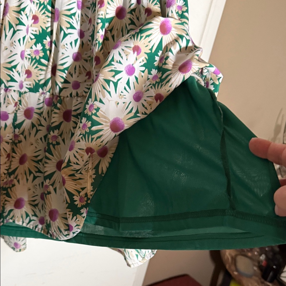 entro White Daisy Print Swing Dress with Pink & Green - Picture 4 of 6